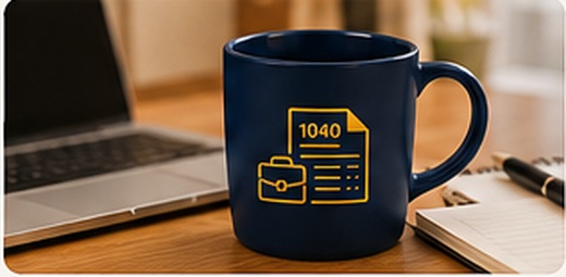 Desk workspace with tax materials